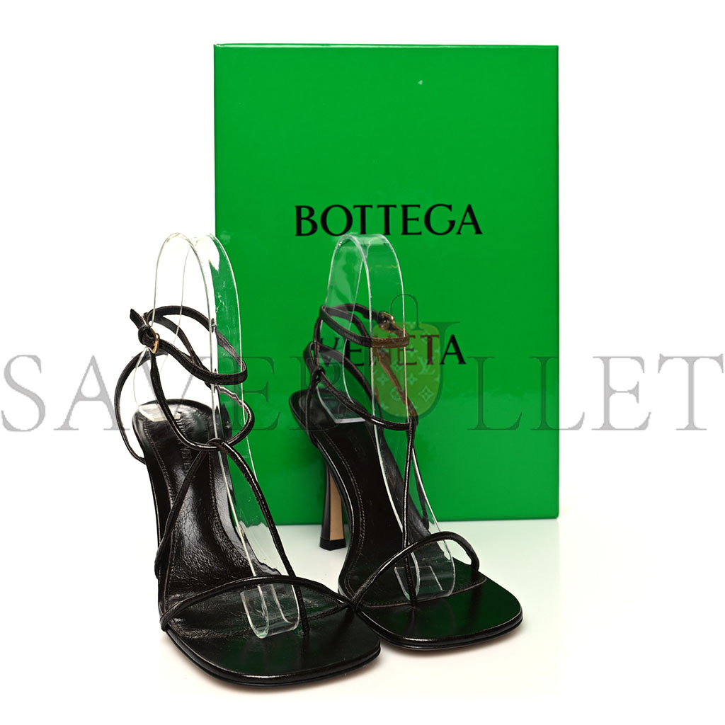 BOTTEGA VENETA SHINY LIGHT LAMBSKIN THE LINE 90MM SANDALS 36 CHOCOLATE SPREAD