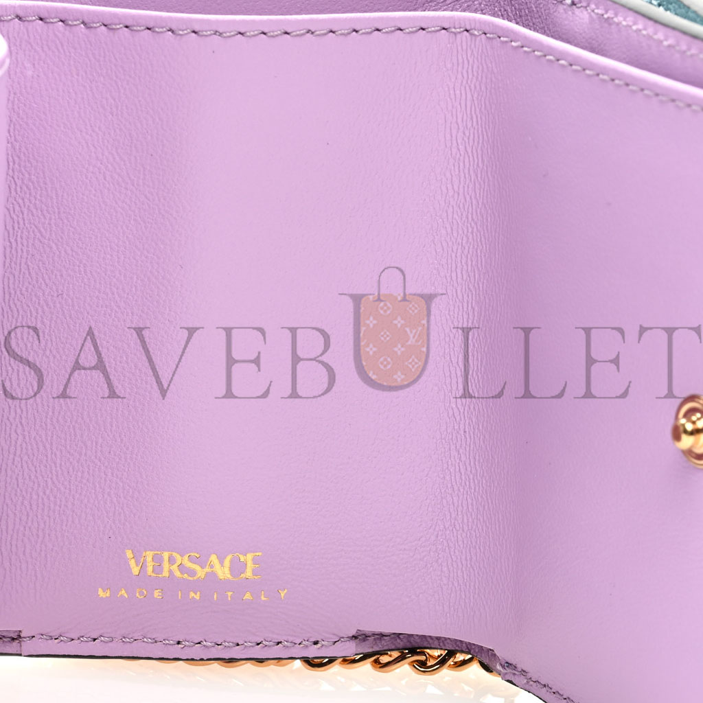 VERSACE GRAINED CALFSKIN MEDUSA WALLET ON CHAIN BLUE PINK (19*12*4cm)