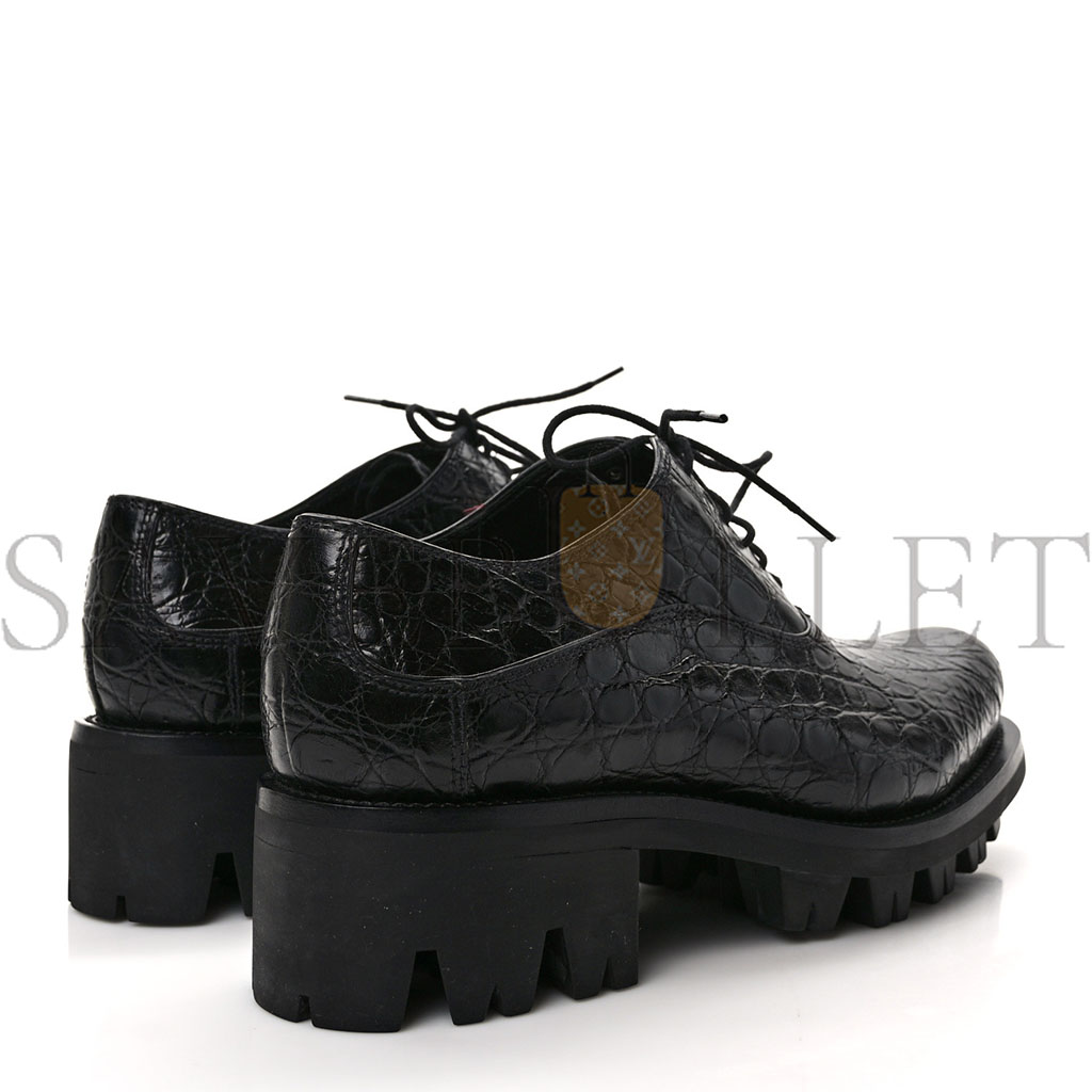 PRADA CROCODILE LACE UP 50MM LOAFERS 39 BLACK