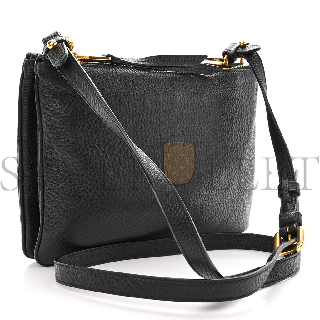 PRADA VITELLO DAINO DOUBLE ZIP CROSSBODY BAG BLACK (24*17*2cm)