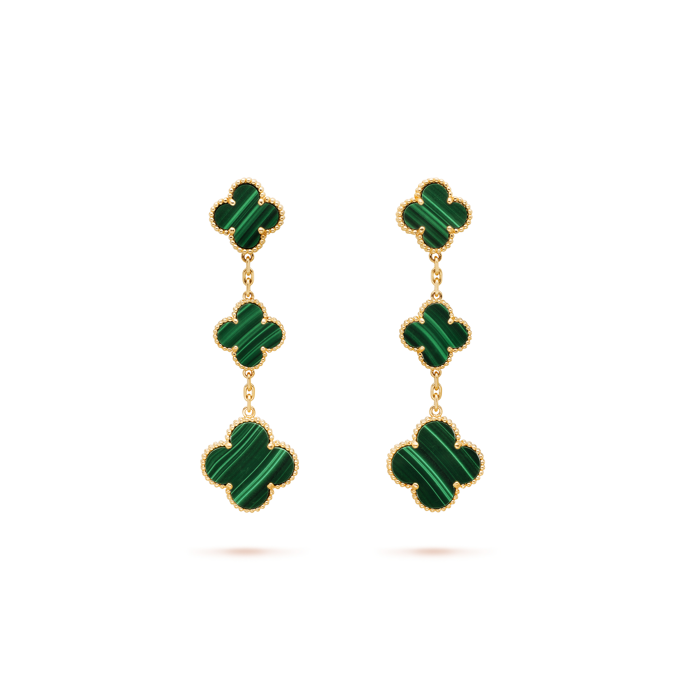 VAN CLEEF  ARPELS MAGIC ALHAMBRA EARRINGS, 3 MOTIFS - YELLOW GOLD, MALACHITE  VCARO2AG00