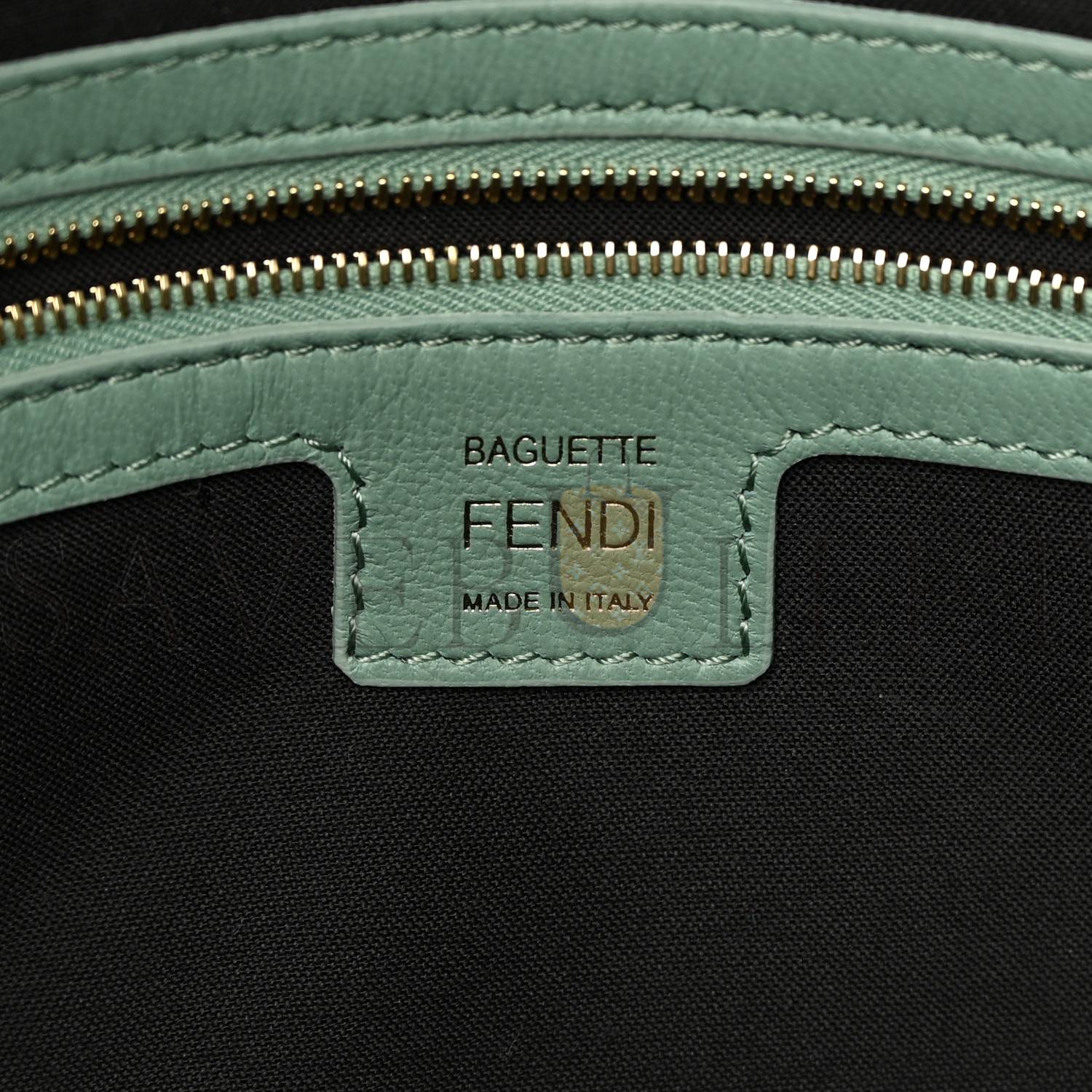 FENDI NAPPA FF 1974 EMBOSSED BAGUETTE MENTA (26*17*6cm)