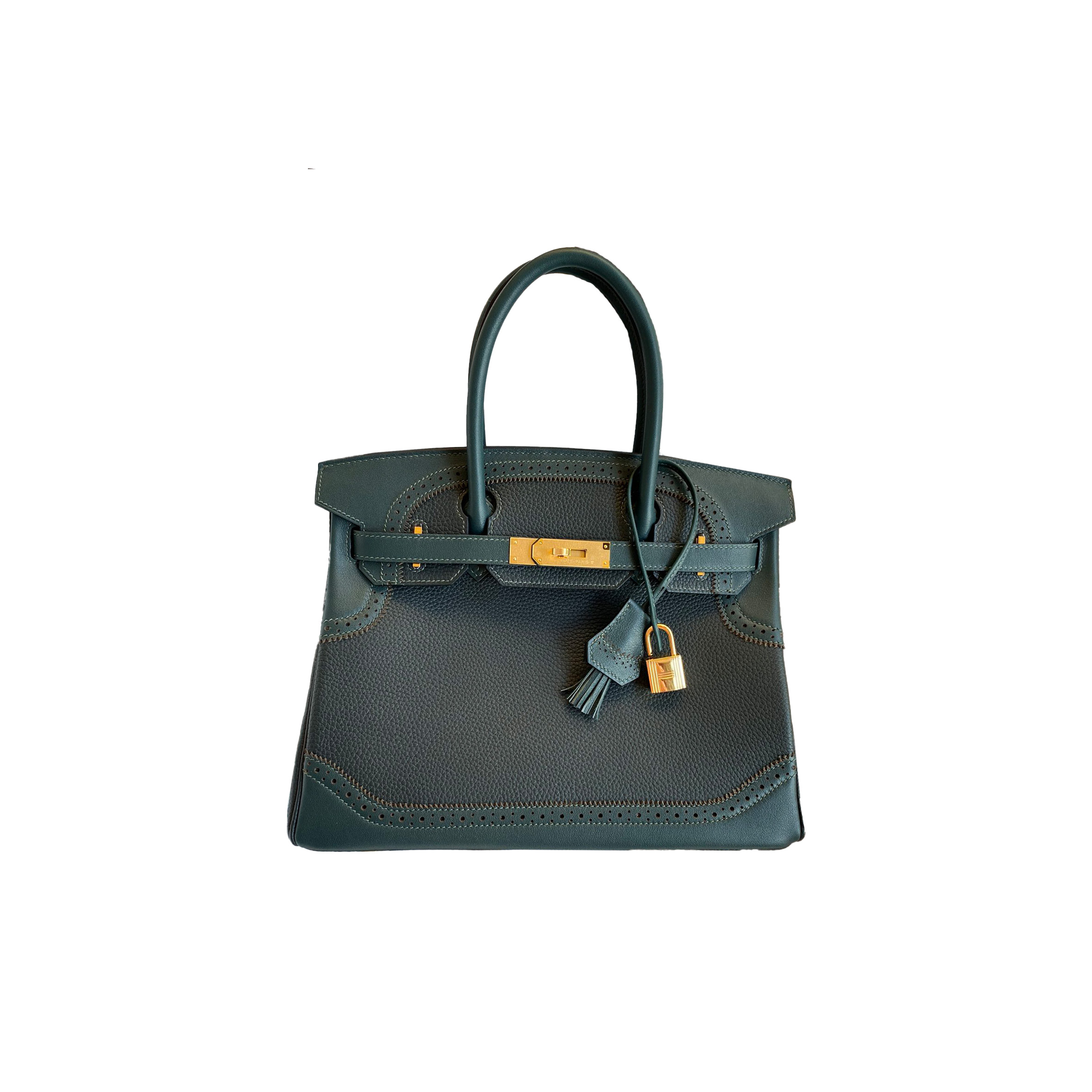 HERMES BIRKIN 30 LACE SWIFT TOGO LEATHER CYPRESS GREEN GOLD BUCKLE BAG 10101483 (30*22*15cm)