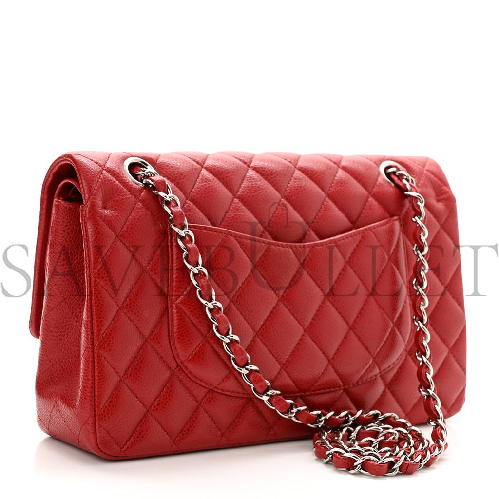 CHANEL CAVIAR QUILTED MEDIUM DOUBLE FLAP RED ROSE GOLD HARDWARE (25*15*6cm)