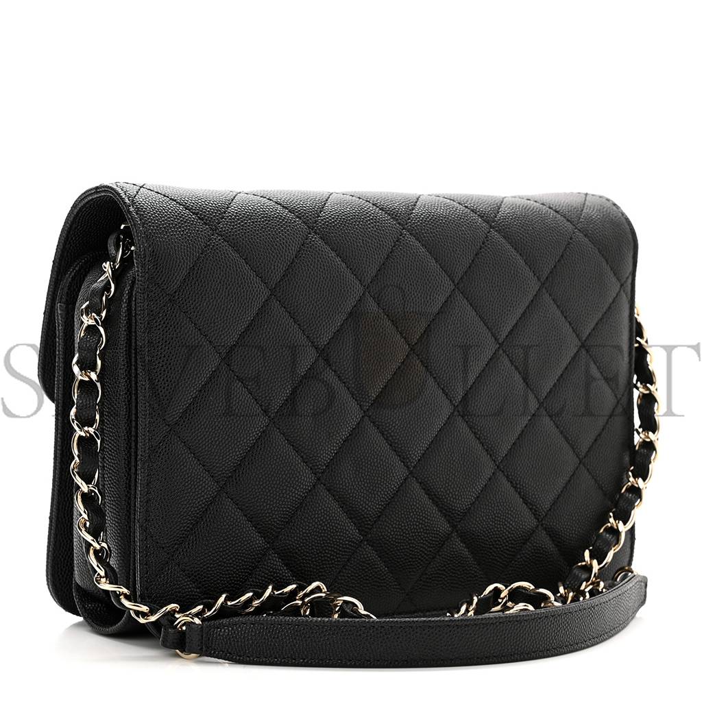 CHANEL CAVIAR QUILTED LARGE LIKE A WALLET FLAP BLACK ROSE GOLD HARDWARE (22*16*8cm)