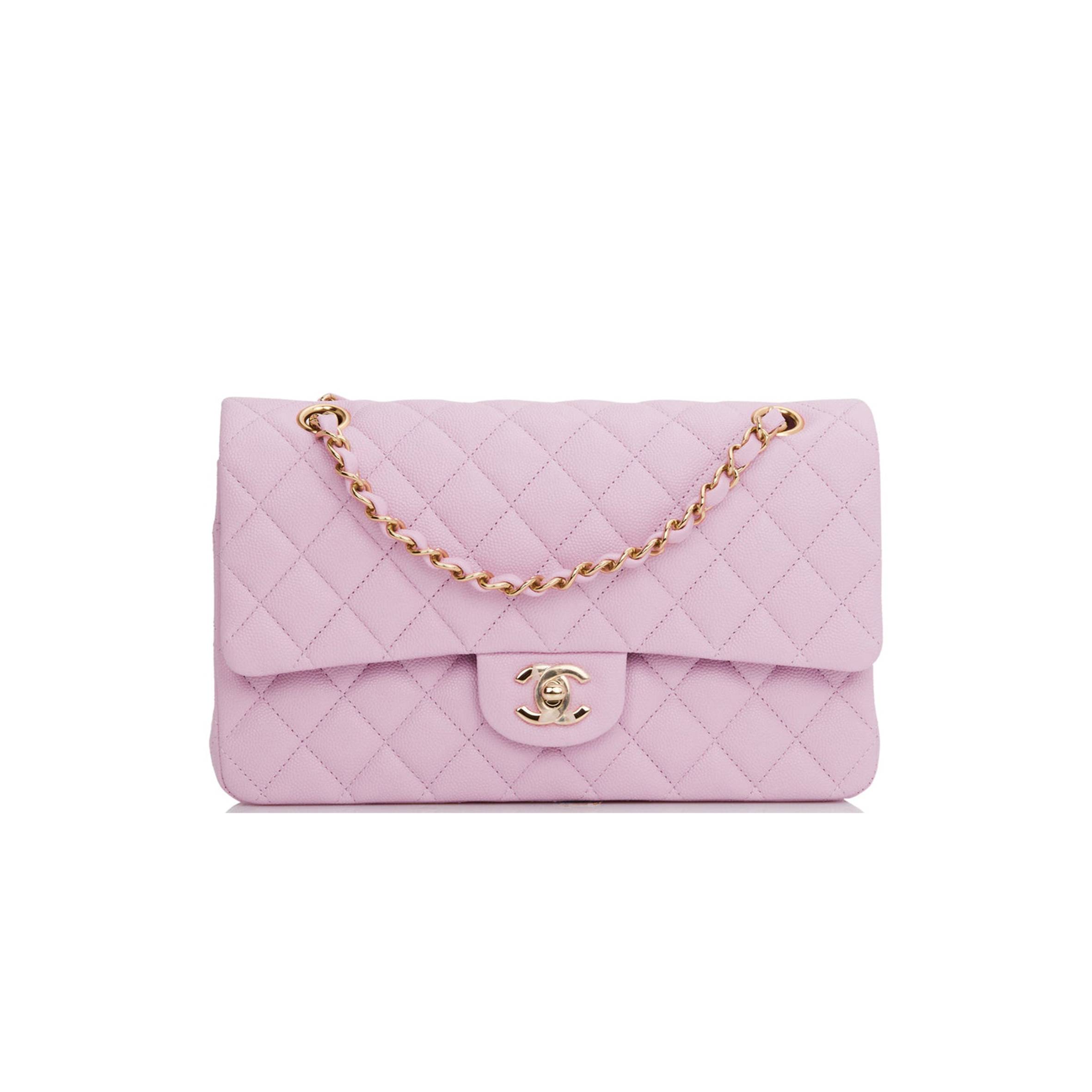 CHANEL MEDIUM CLASSIC DOUBLE FLAP BAG ROSE CLAIR CAVIAR LIGHT GOLD HARDWARE (25*15*7cm)