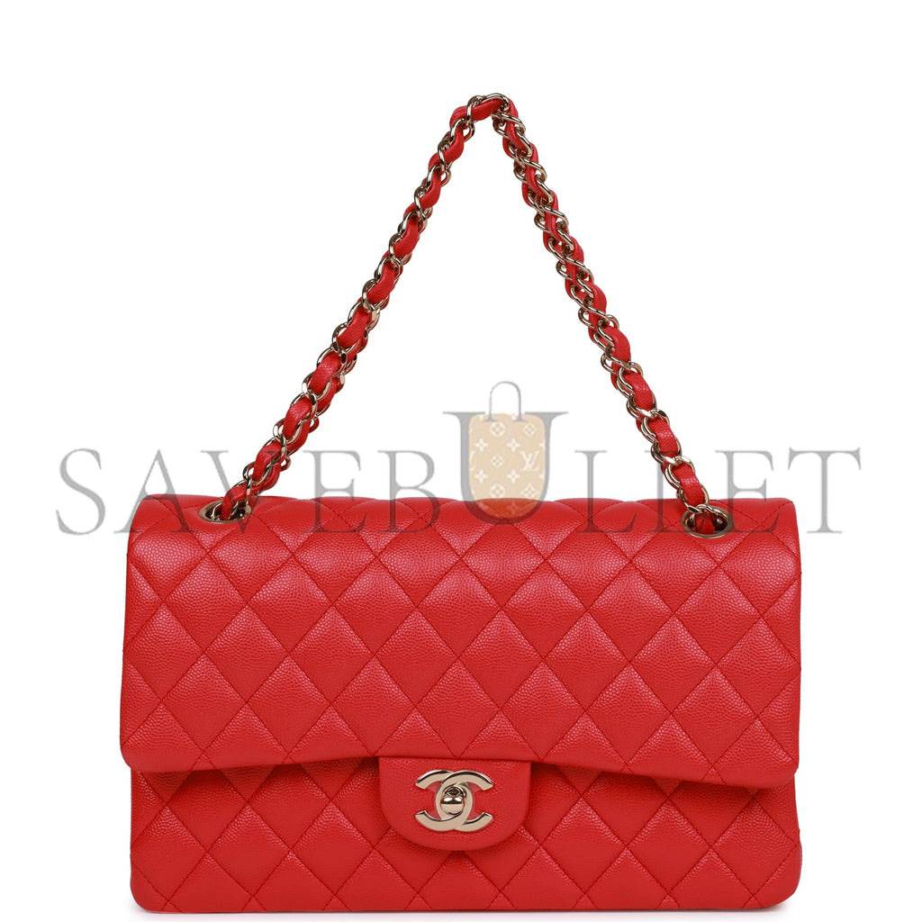 CHANEL MEDIUM CLASSIC DOUBLE FLAP BAG RED CAVIAR LIGHT GOLD HARDWARE (25.5*15.5*6.5cm)