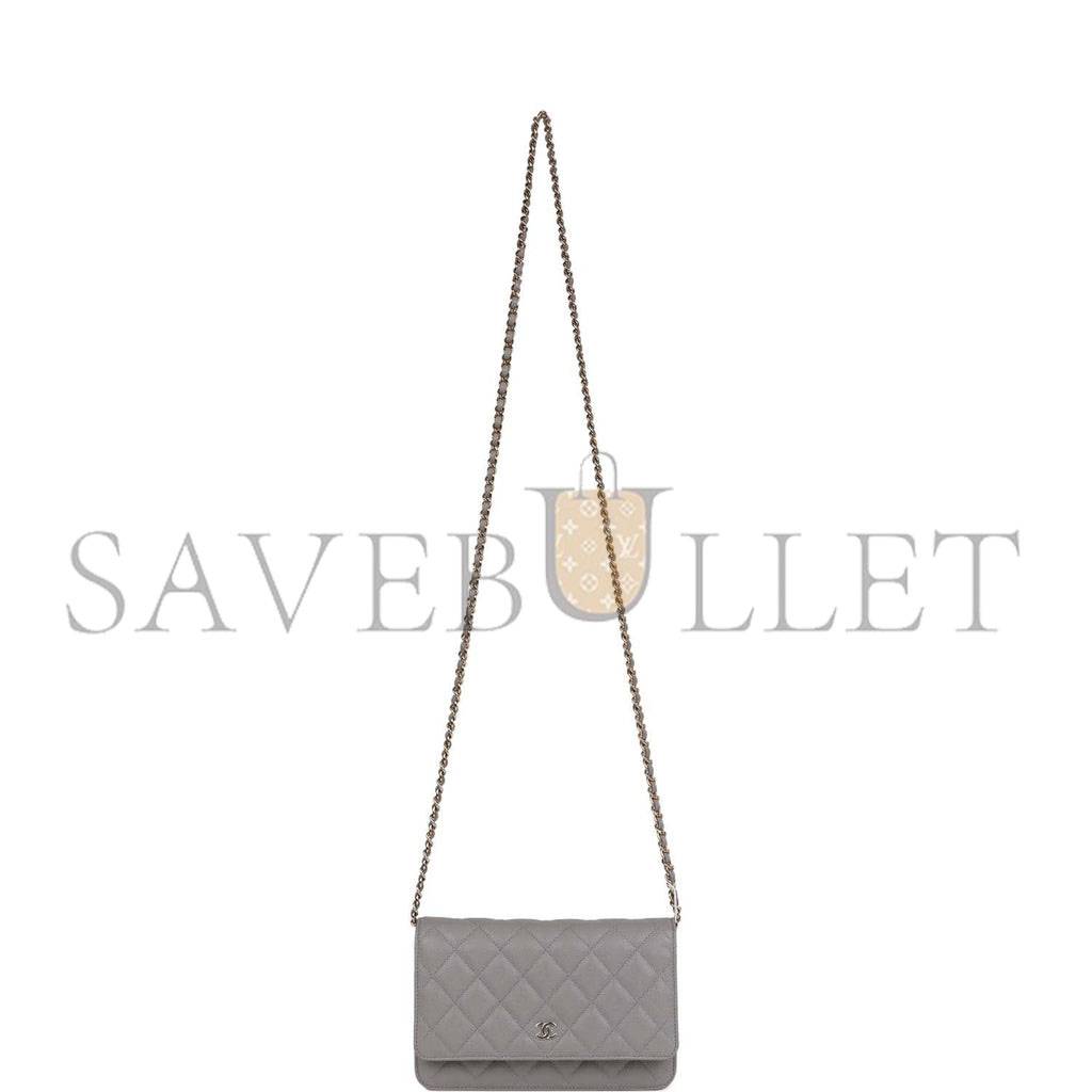 CHANEL WALLET ON CHAIN WOC GREY CAVIAR LIGHT GOLD HARDWARE (19*13*4cm)