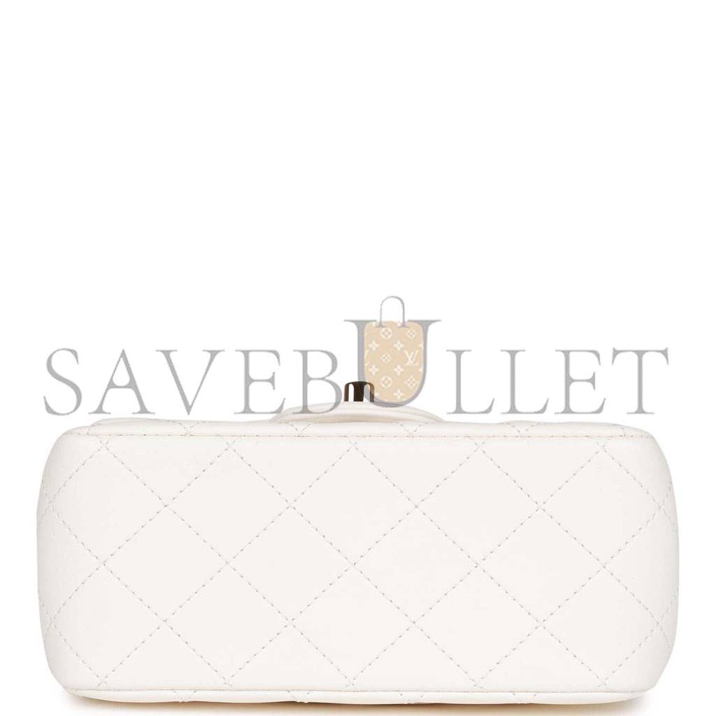 CHANEL PEARL CRUSH MINI SQUARE FLAP BAG WHITE LAMBSKIN LIGHT GOLD HARDWARE (17*14*8cm)