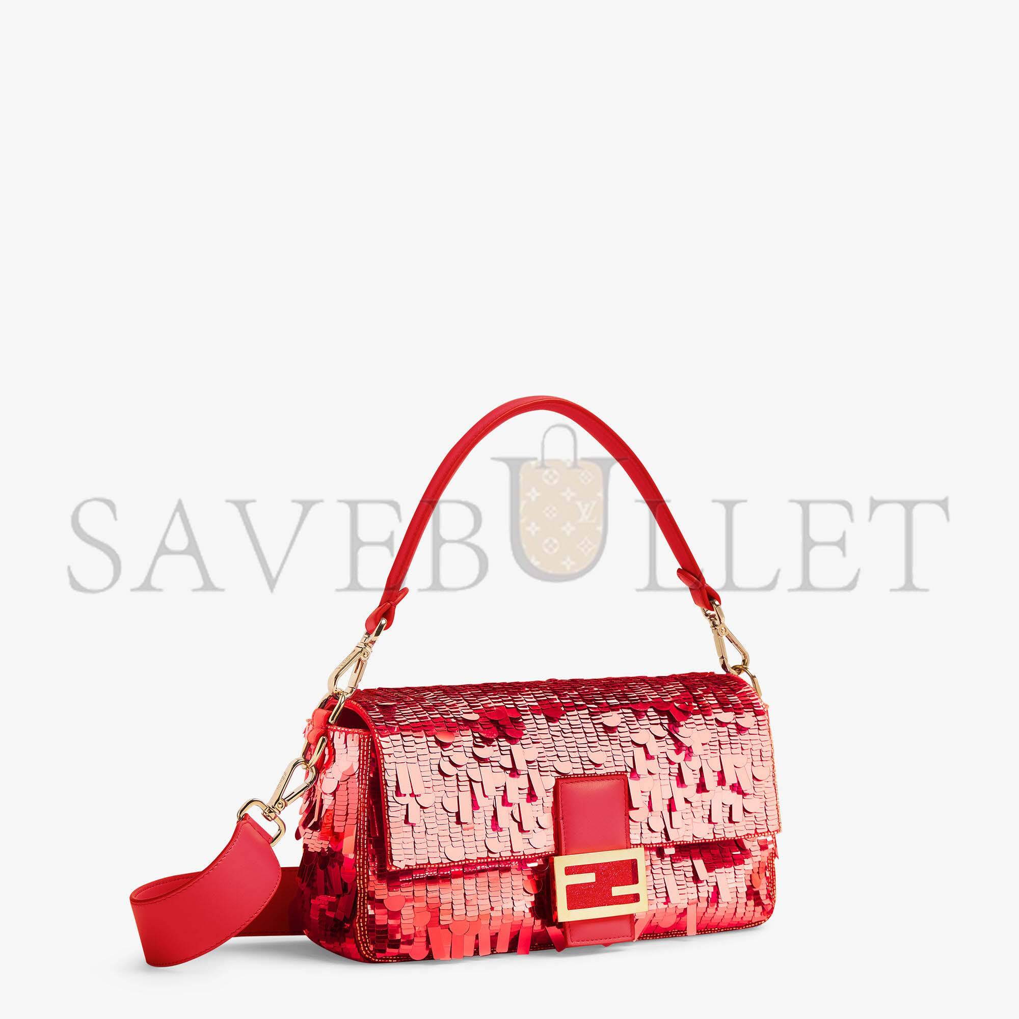 FENDI BAGUETTE - RED SEQUIN AND LEATHER BAG 8BR600AMP0F0V3L (27*15*6cm)