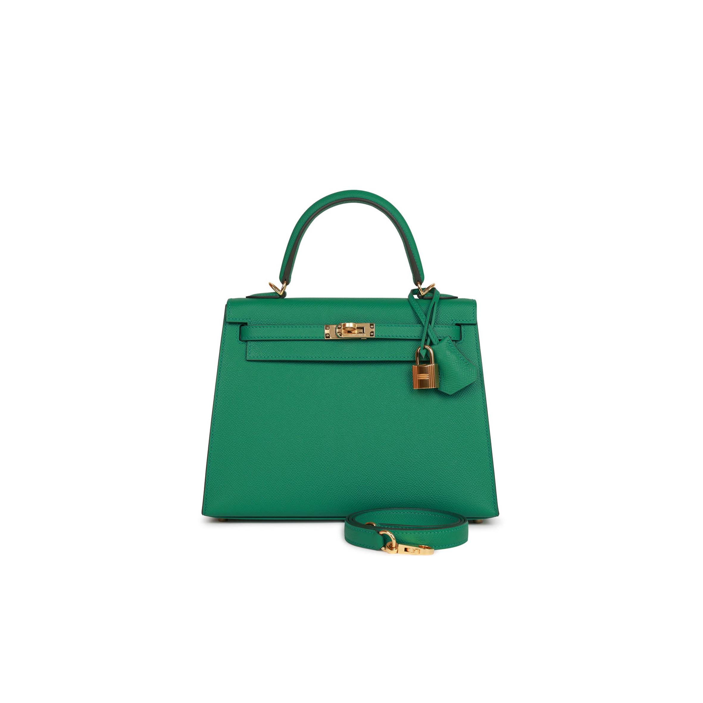 HERMES KELLY SELLIER 25 VERT VERTIGO EPSOM GOLD HARDWARE HANDMADE  (25*17*7cm)