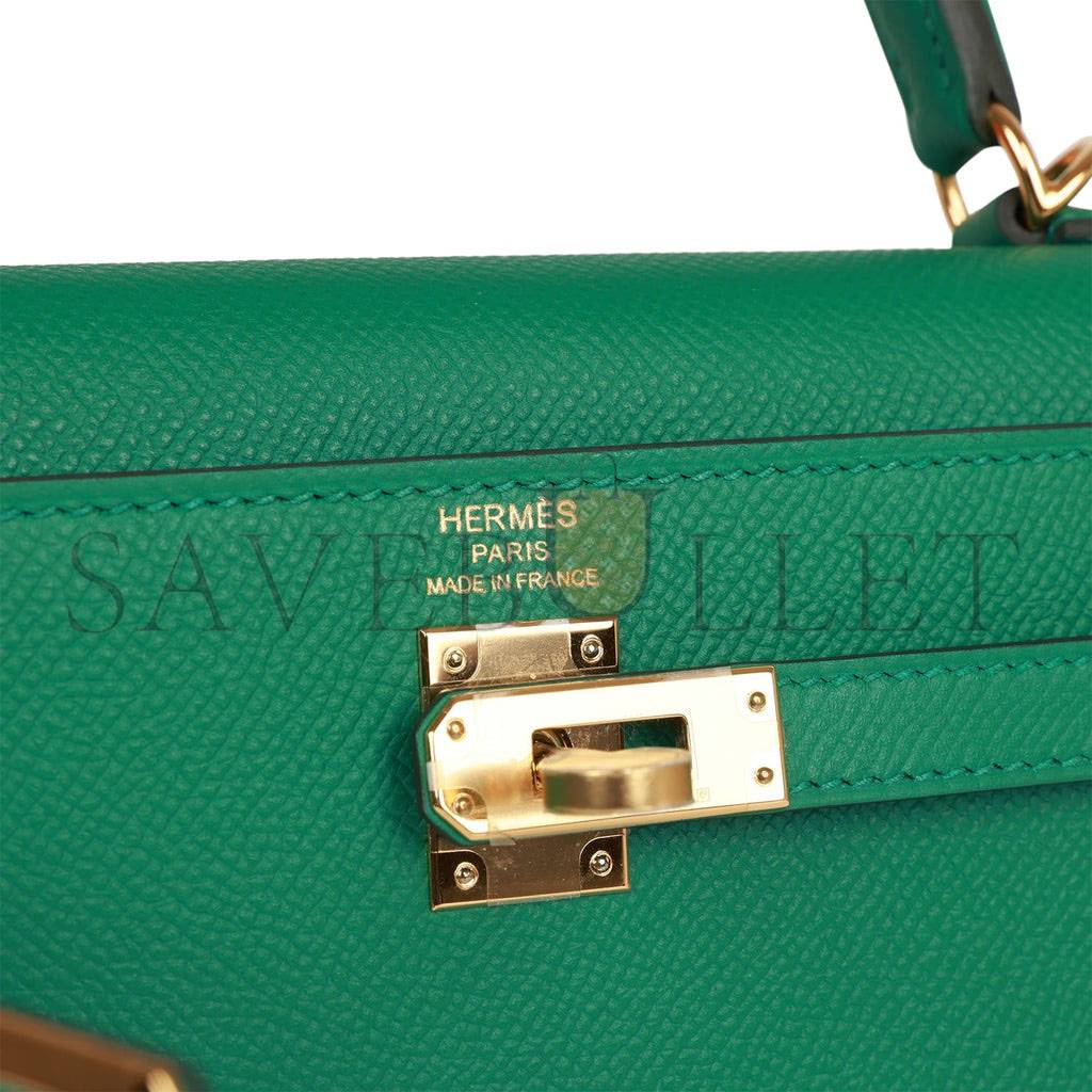 HERMES KELLY SELLIER 25 VERT VERTIGO EPSOM GOLD HARDWARE HANDMADE  (25*17*7cm)