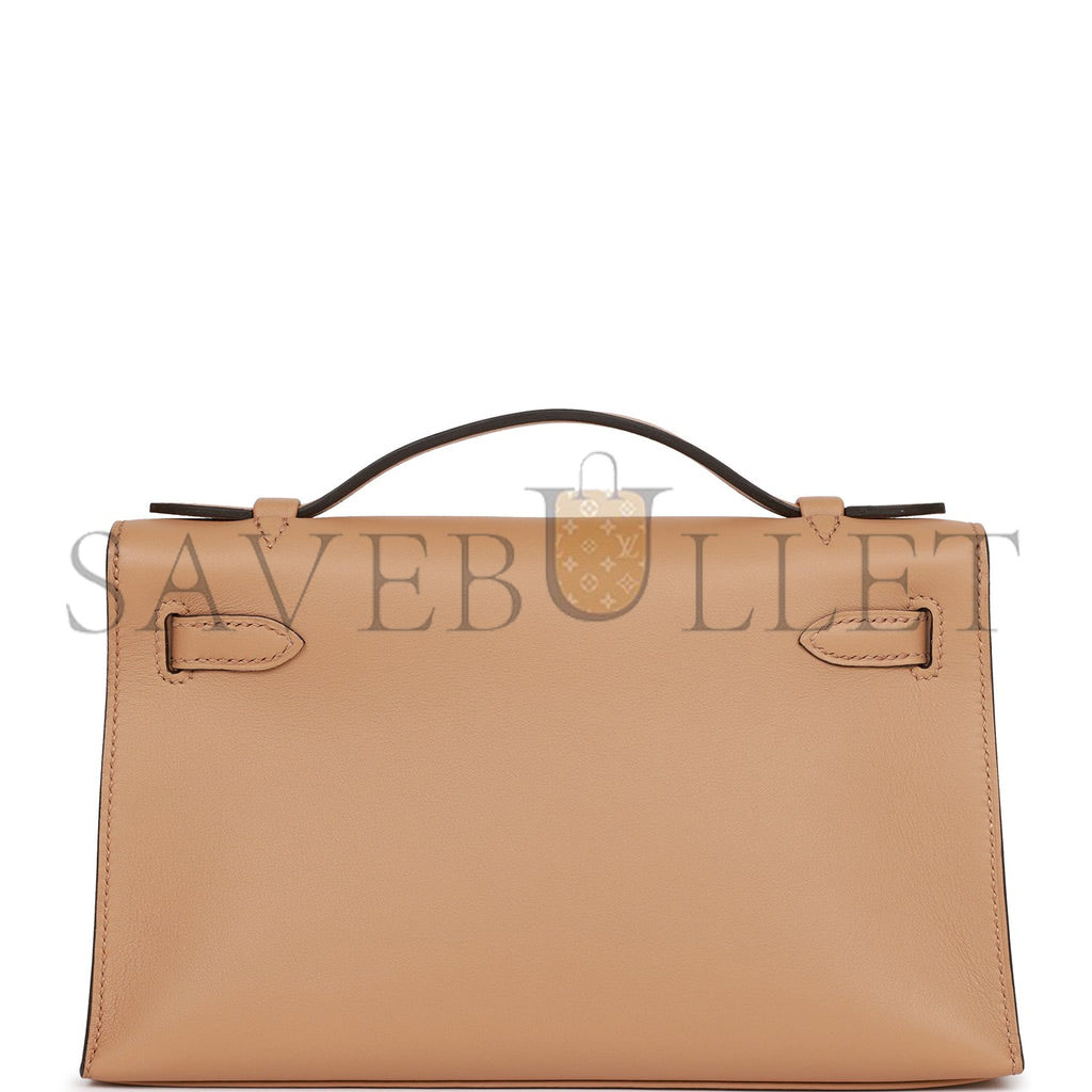 HERMES KELLY POCHETTE CHAI SWIFT PALLADIUM HARDWARE   (22*12*13cm)