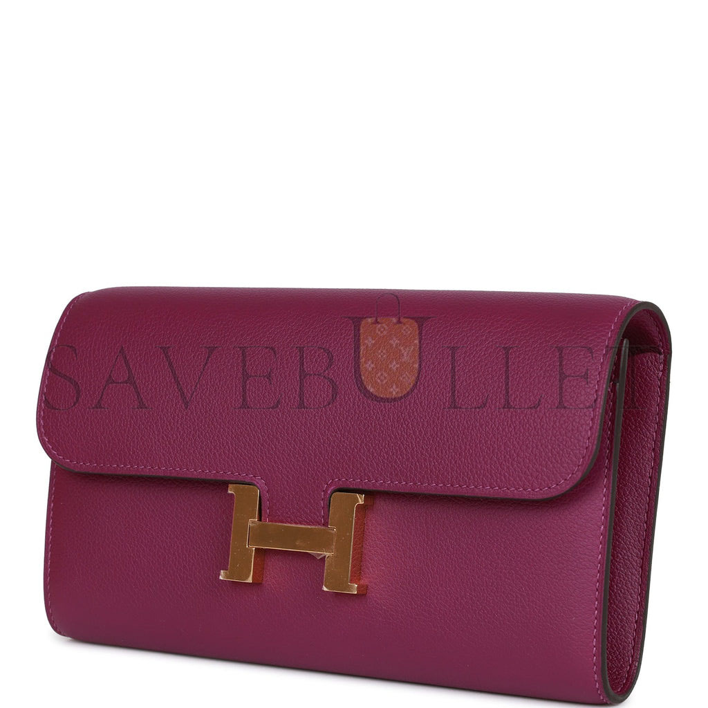 HERMES CONSTANCE WALLET TO GO ANEMONE EVERCOLOR GOLD HARDWARE (22*11cm)