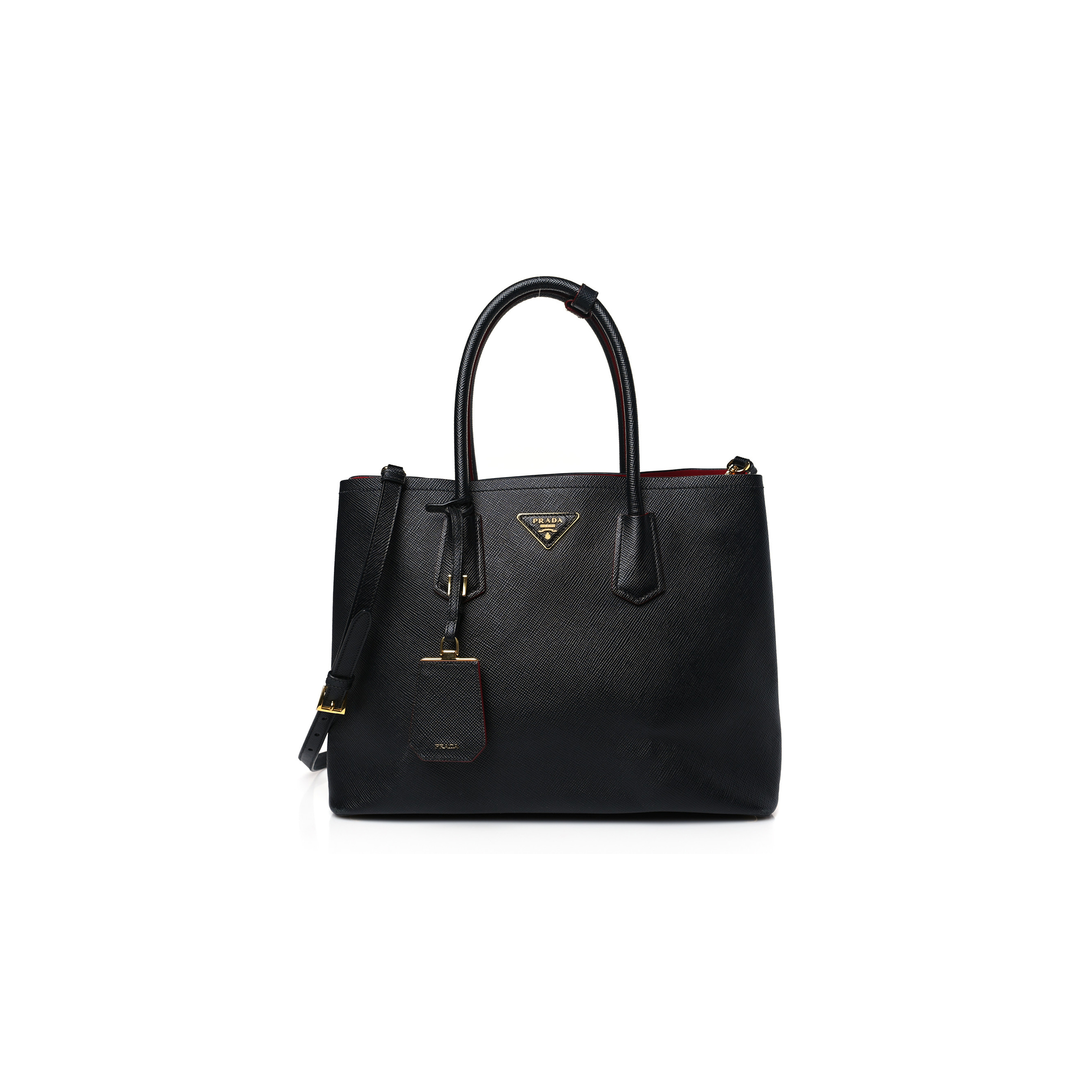 PRADA SAFFIANO CUIR LARGE DOUBLE BAG BLACK FUOCO (35*27*17cm)