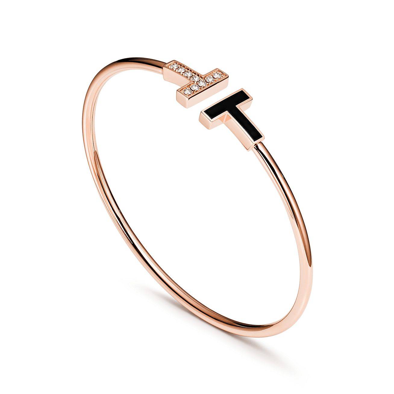 TIFFANY T WIRE BRACELET IN ROSE GOLD WITH BLACK ONYX AND DIAMONDS