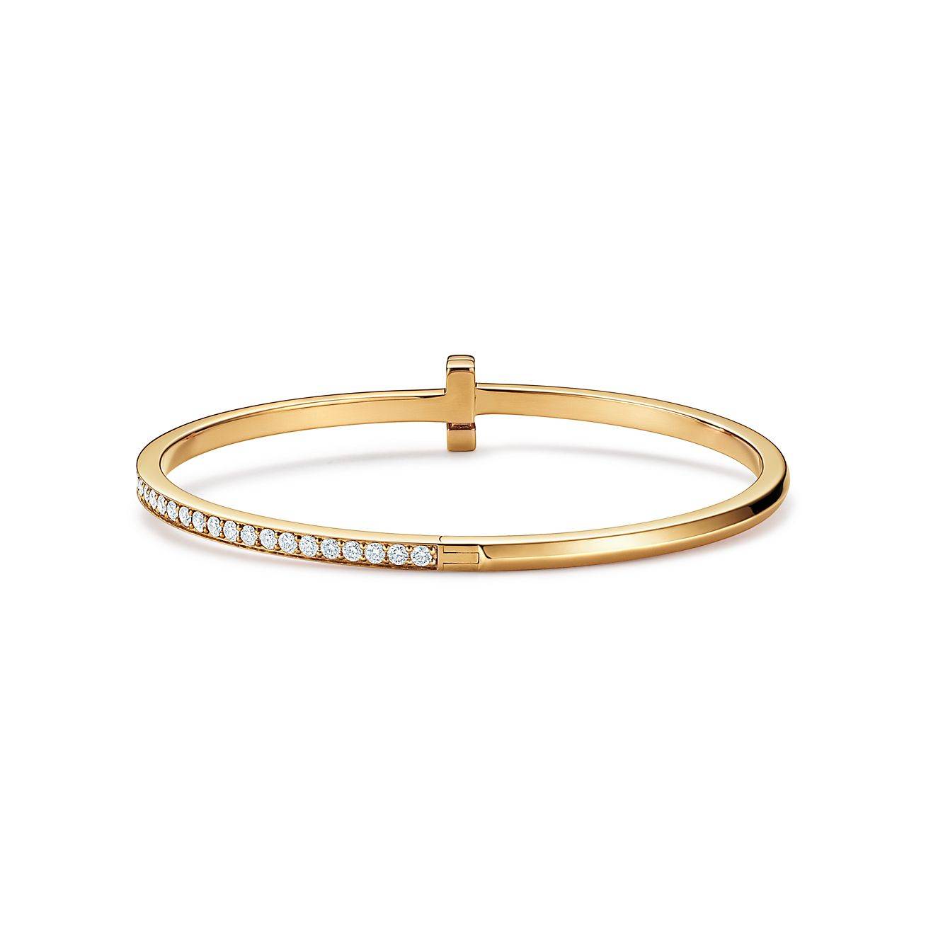 TIFFANY T T1 NARROW DIAMOND HINGED BANGLE IN 18K GOLD