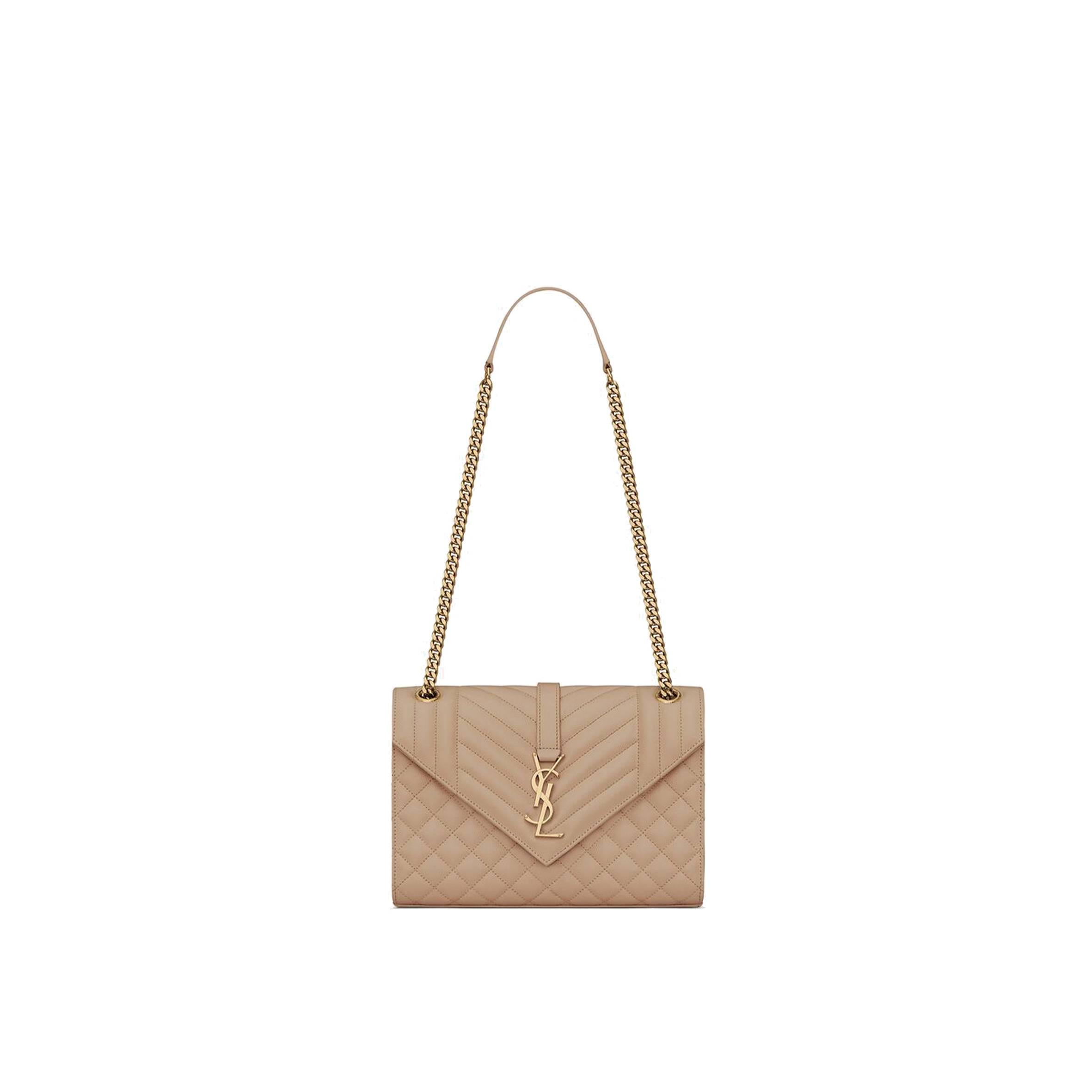 YSL ENVELOPE MEDIUM CHAIN BAG IN MIX MATELASS&EACUTE; GRAIN DE POUDRE EMBOSSED LEATHER 600185BOW912721 (24*17.5*6cm)