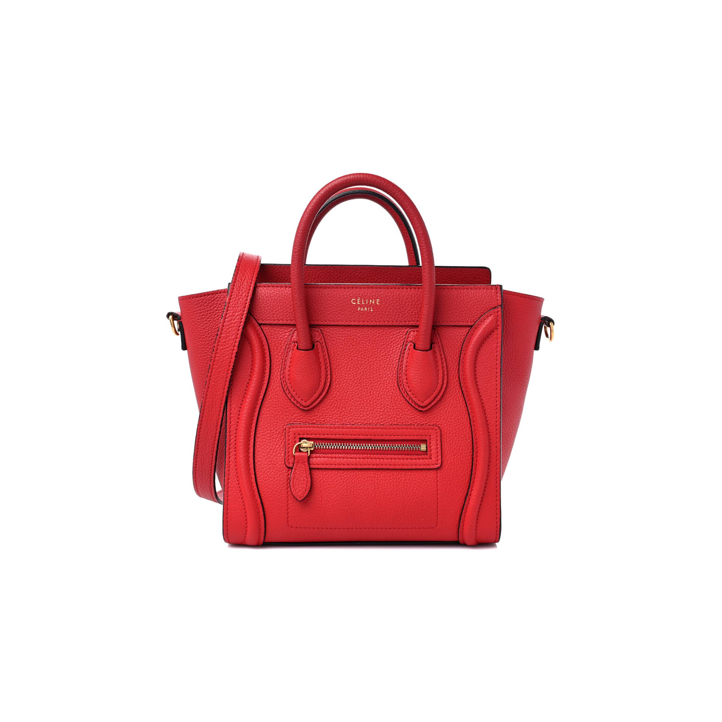 CELINE DRUMMED CALFSKIN NANO LUGGAGE RED (19*19*10cm)