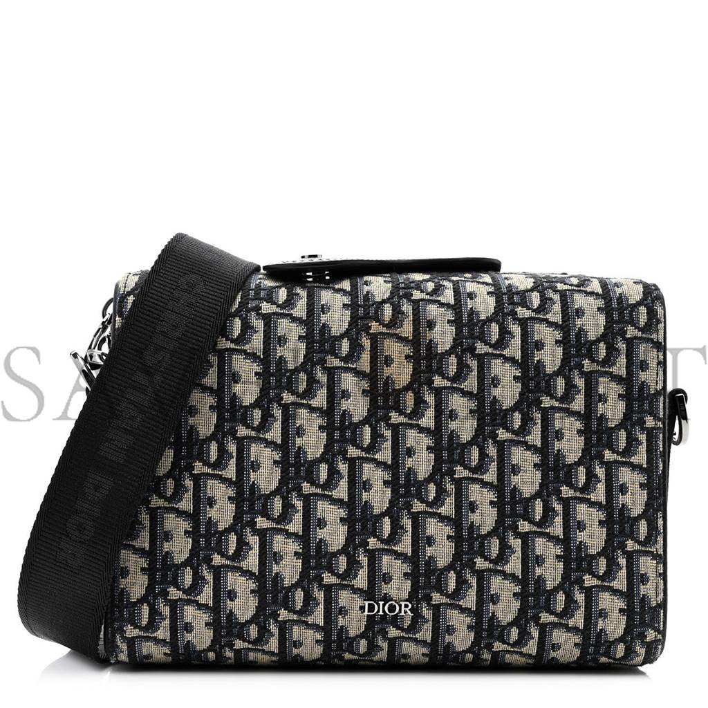 DIOR OBLIQUE JACQUARD GRAINED CALFSKIN LINGOT POUCH BEIGE BLACK (22*17*5.7cm)