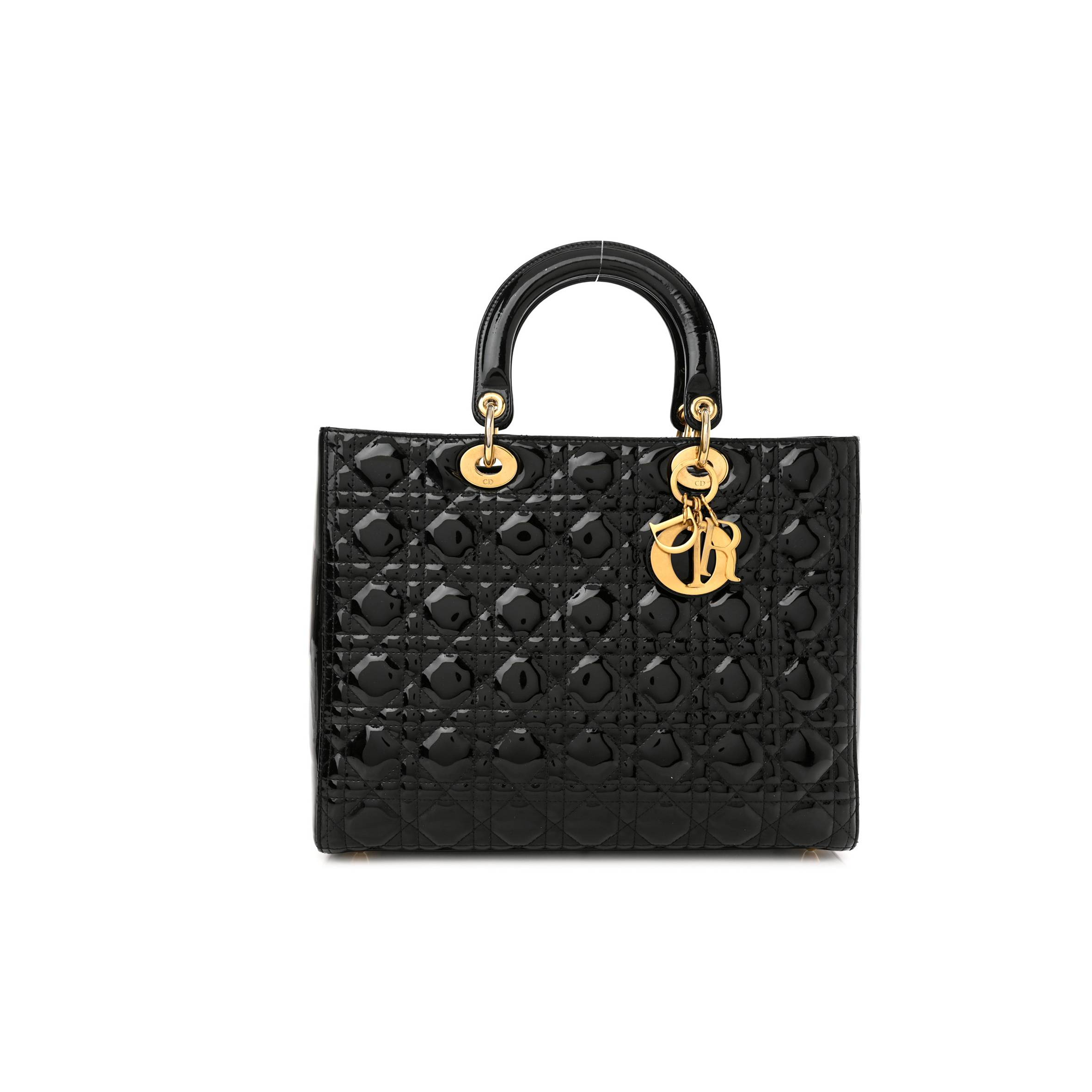 DIOR PATENT CANNAGE LARGE LADY DIOR BLACK (32*25*11.4cm)