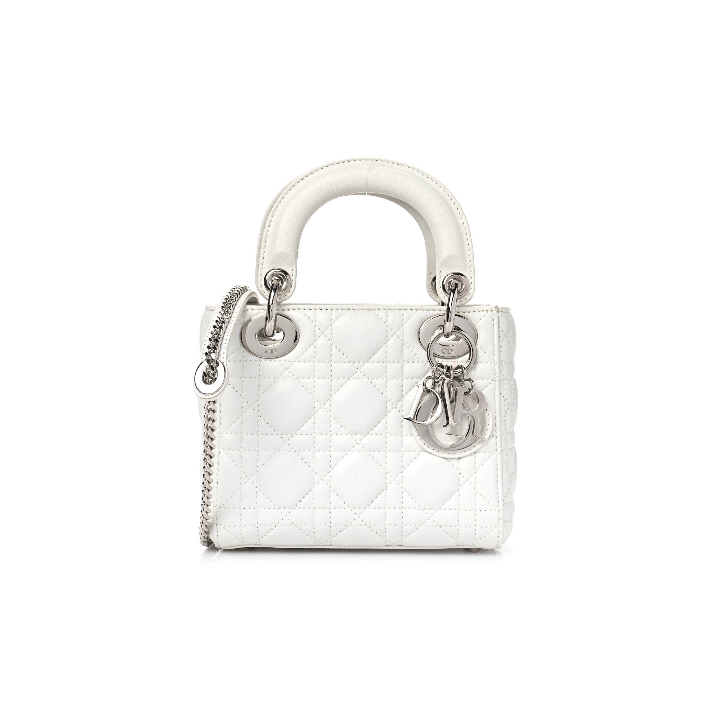 DIOR LAMBSKIN CANNAGE MINI LADY DIOR WHITE (17*15*7.6cm)