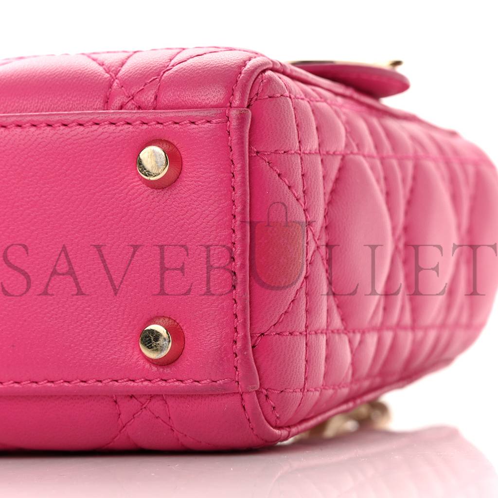 DIOR LAMBSKIN CANNAGE MINI LADY DIOR FUCHSIA (17*15*7cm) 