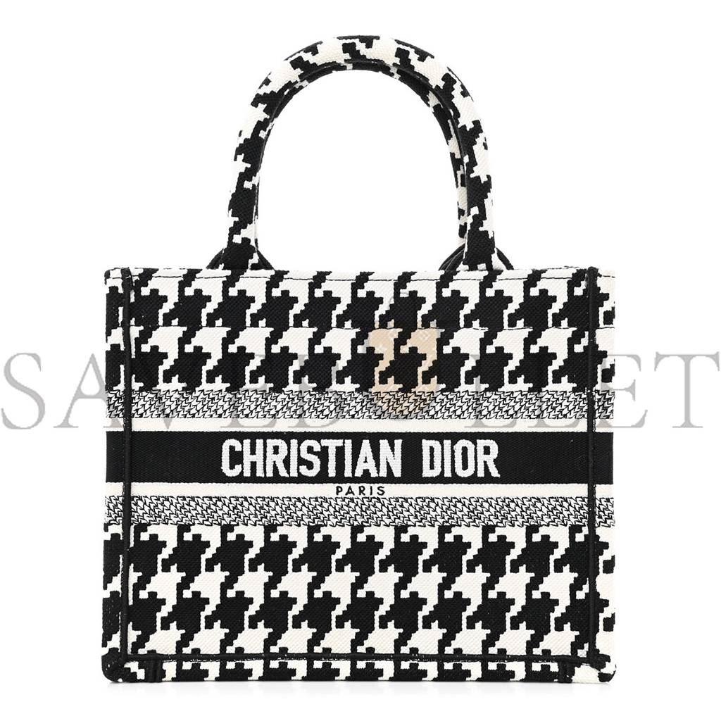 DIOR CANVAS HOUNDSTOOTH EMBROIDERED SMALL BOOK TOTE BLACK WHITE (27*22*11.4cm)