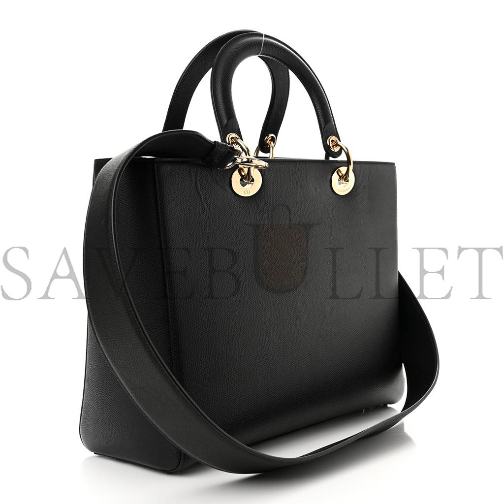 DIOR GRAINED CALFSKIN LARGE LADY DIOR BLACK (32*24*12.1cm)