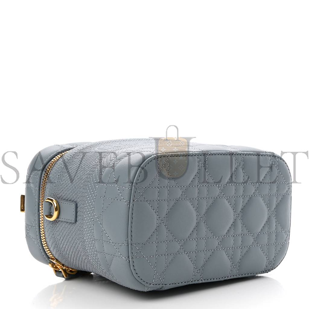 DIOR LAMBSKIN CANNAGE SMALL DIORTRAVEL VANITY CASE CLOUD BLUE (18*13*10.8cm)