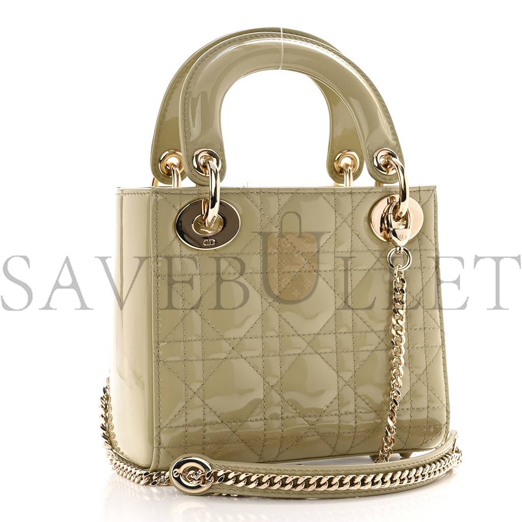 DIOR PATENT CANNAGE MINI LADY DIOR SAGE GREEN (17*15*7cm)