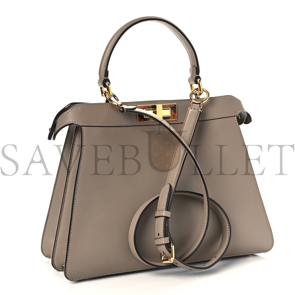 FENDI VITELLO SETA SHINY NAPPA PLEXIGLASS MEDIUM PEEKABOO I SEE U SATCHEL TORTORA (33*25*12cm)