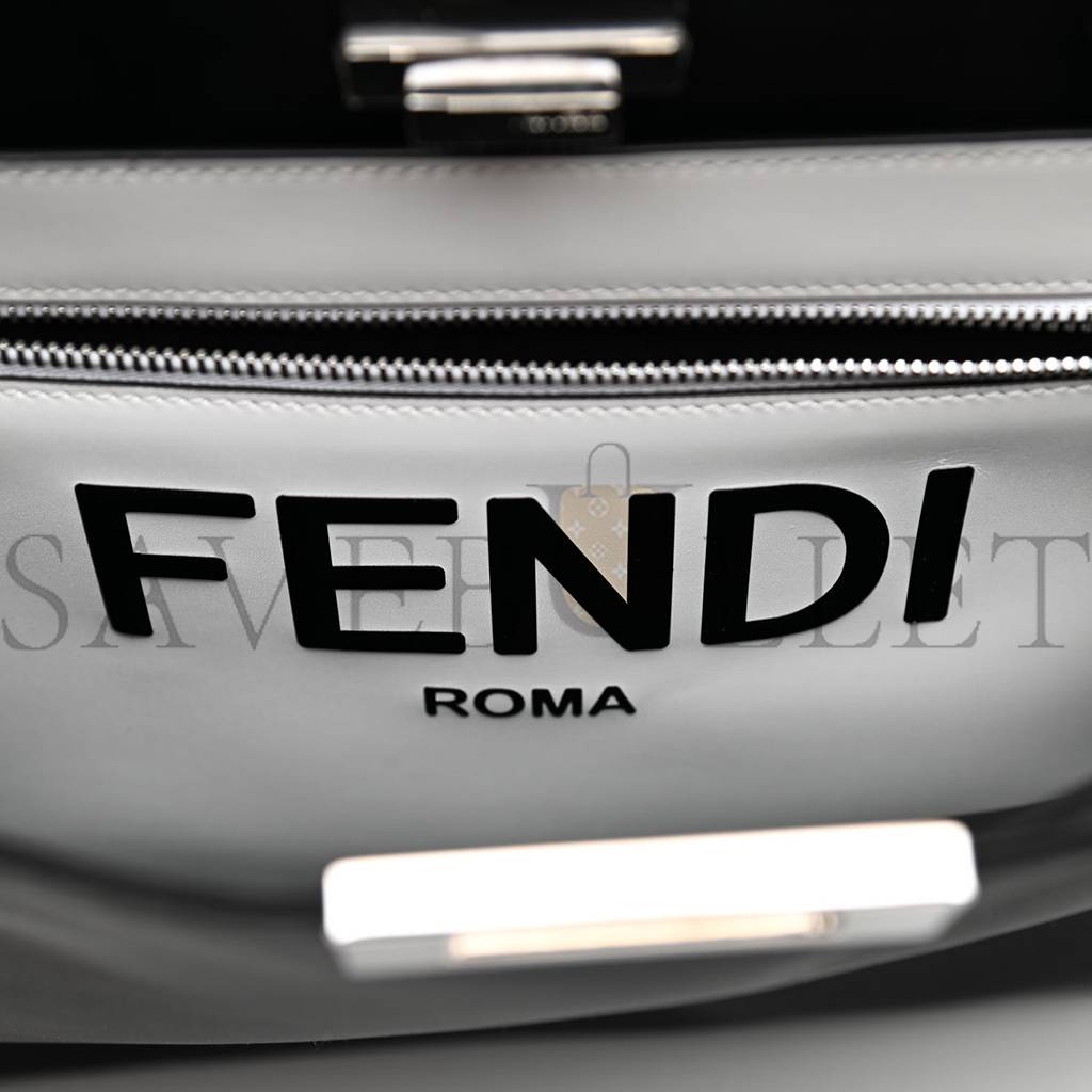 FENDI NYLON VITELLO COVER LOGO EMBOSSED MEDIUM PEEKABOO I SEE U SATCHEL BLACK WHITE (38*29*11cm)