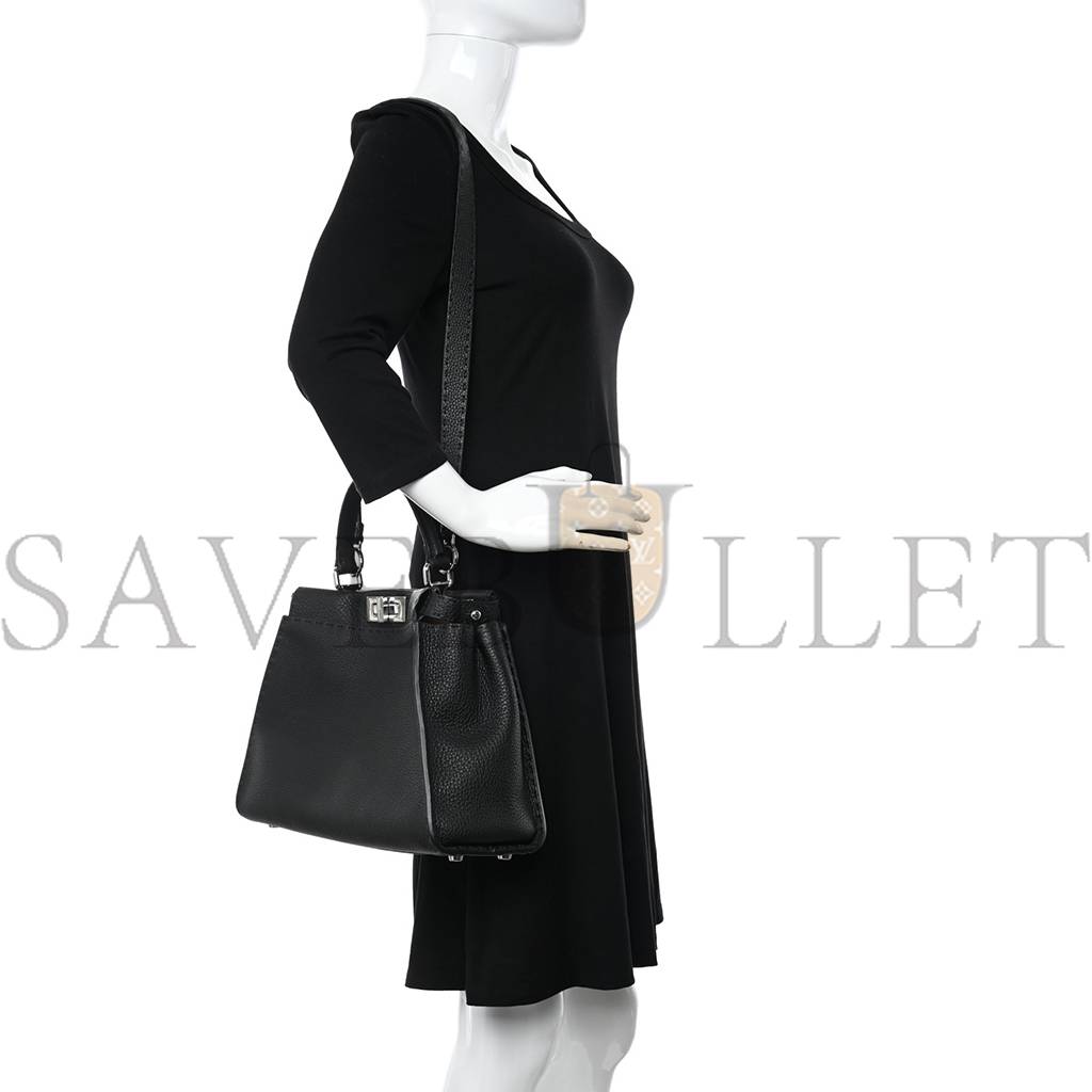 FENDI CUOIO ROMANO SELLERIA BI-COLOR MEDIUM PEEKABOO ICONIC SATCHEL BLACK MOU (34*24*13cm)