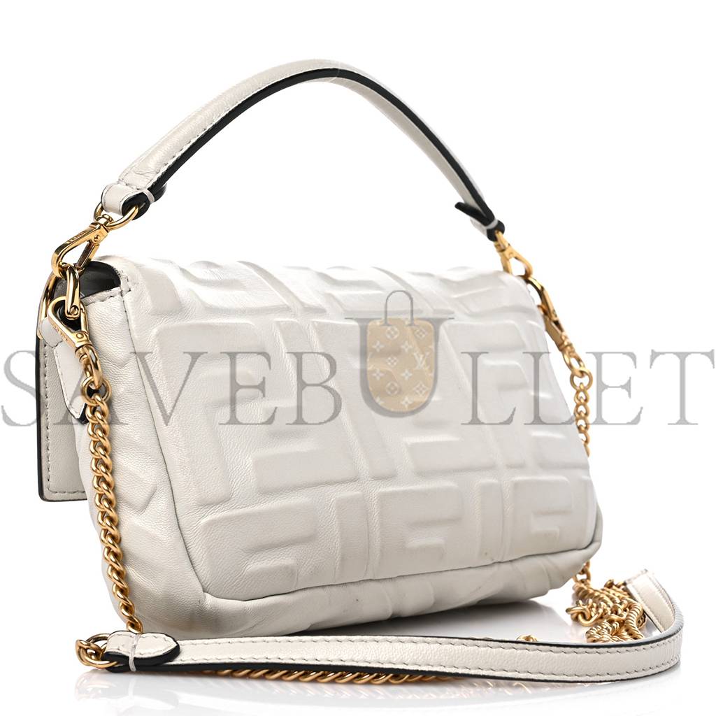 FENDI NAPPA FF 1974 EMBOSSED MINI BAGUETTE WHITE (18*11*4cm)