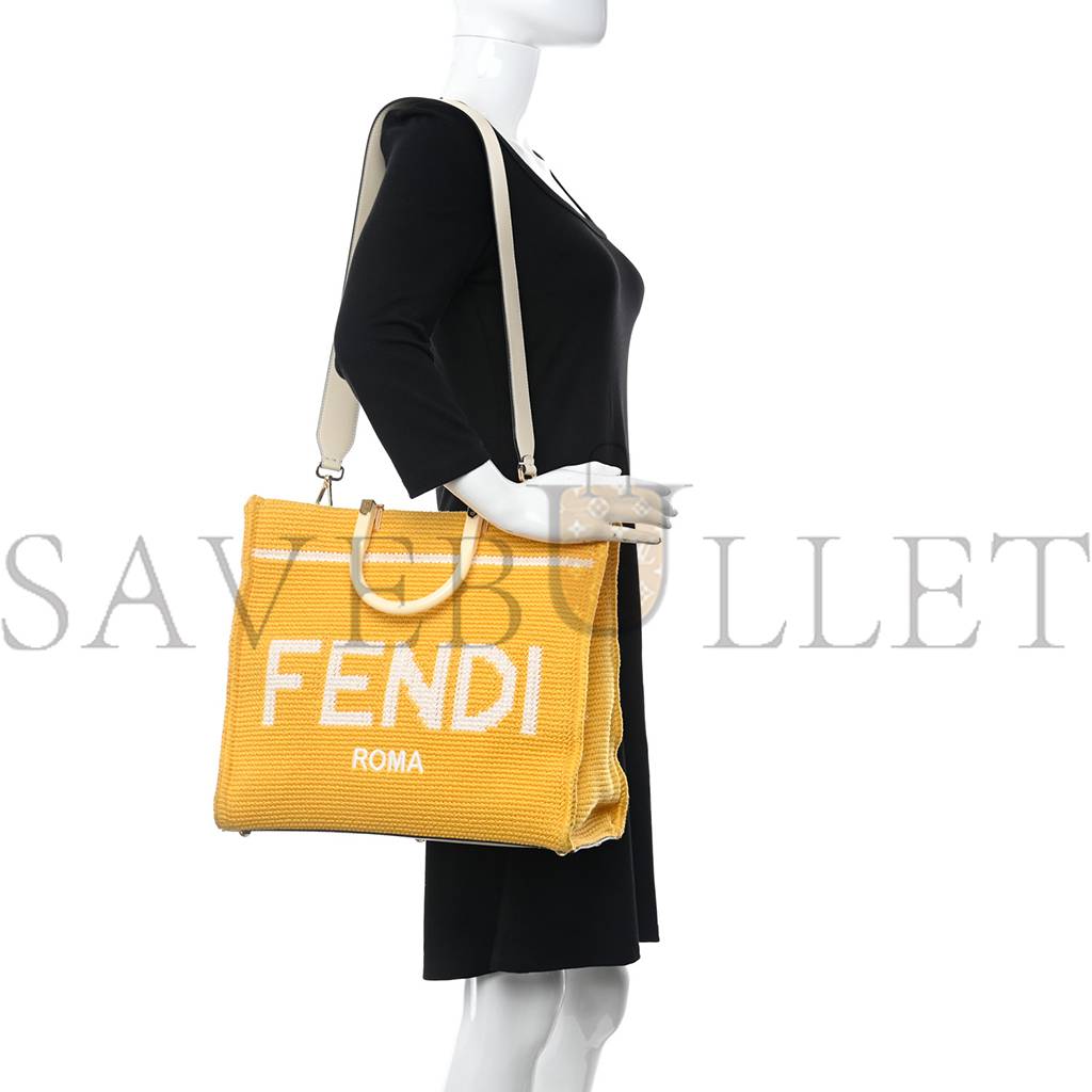 FENDI CROCHET VITELLO KING LOGO PLEXIGLASS MEDIUM FENDI SUNSHINE SHOPPER TOTE MIMOSA PANNA (36*31*15cm)