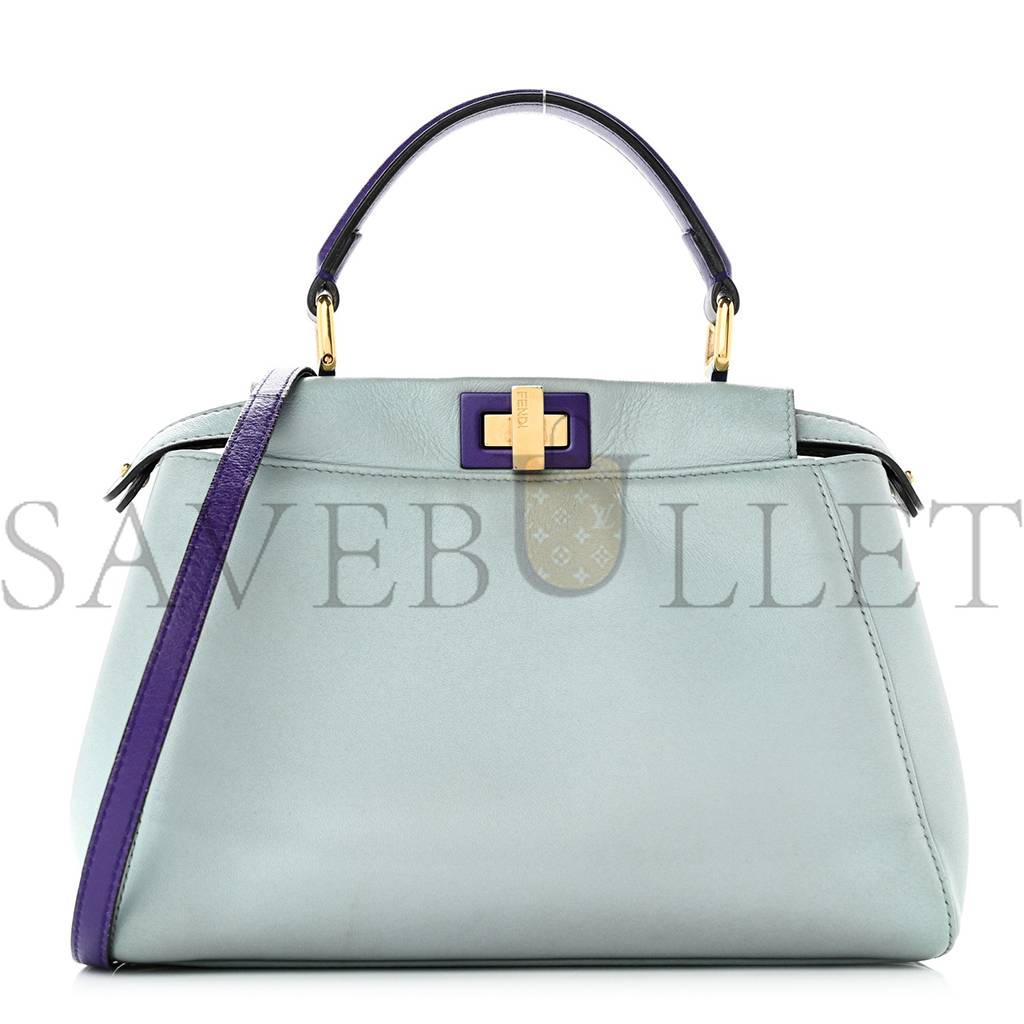 FENDI NAPPA COLORBLOCK MINI PEEKABOO ICONIC SATCHEL POLVERE PURPLE RAIN RUBY (23*17*11cm)